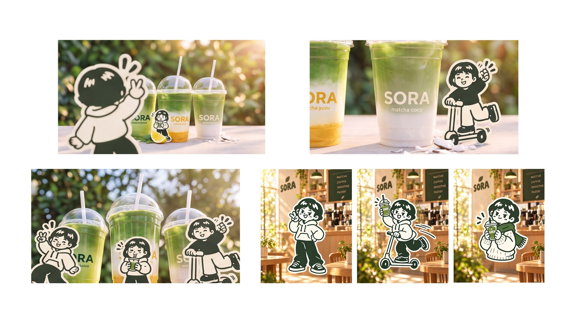 Illustrierte Figuren als Markencharaktere, kombiniert mit realistischen Produktszenen. Diese Bilder waren die Basis für die Animationen im Spot.