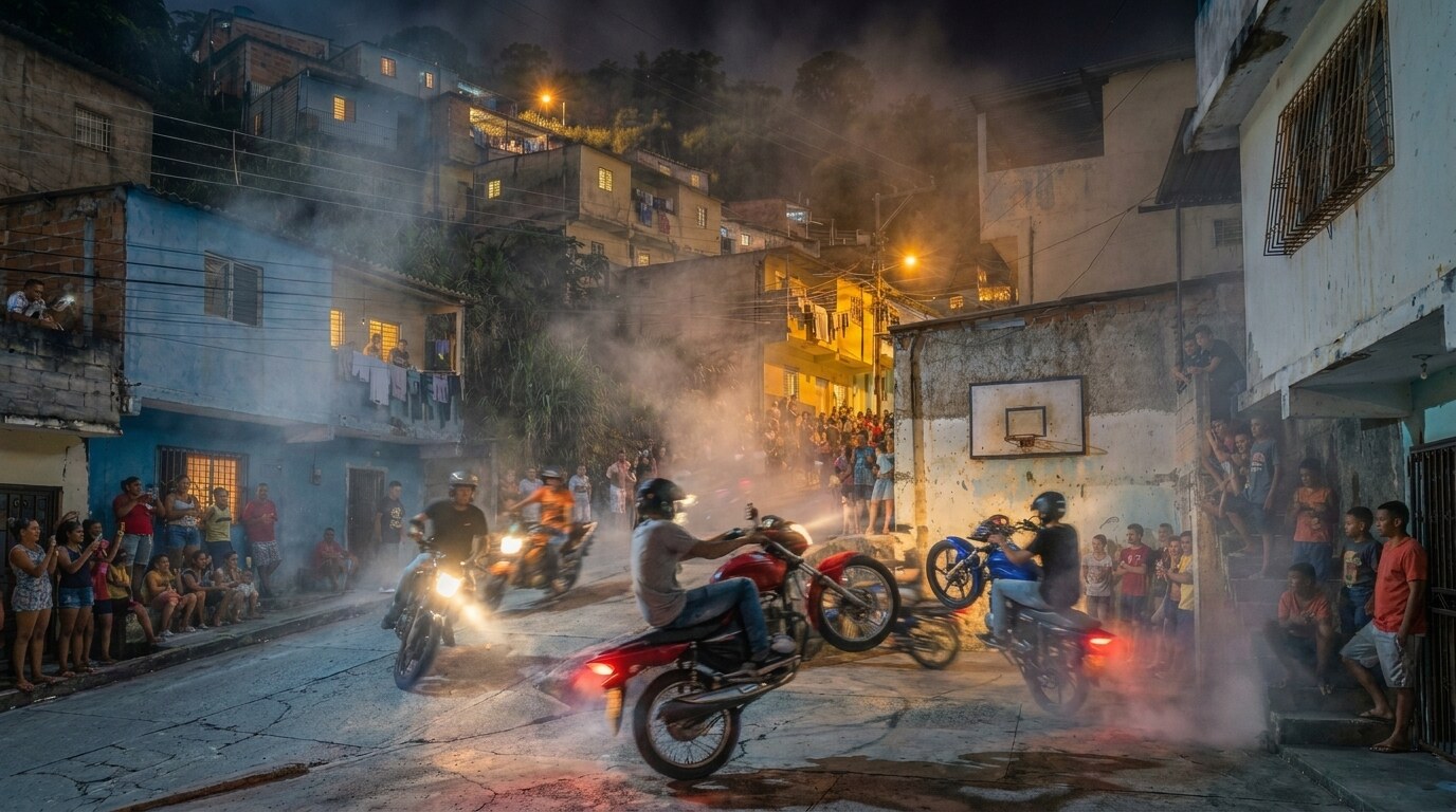 Weitere Szenen der Serie: eine Motorrad-Show im Barrio und eine Taxifahrt.